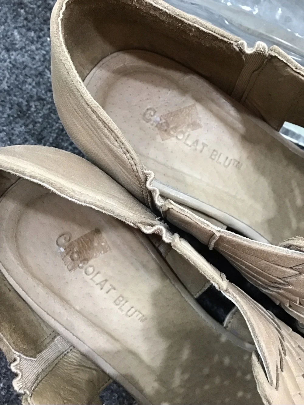 Chocolat Blu Winix taupe leather Woven Cork platform Wedge Sandals 8